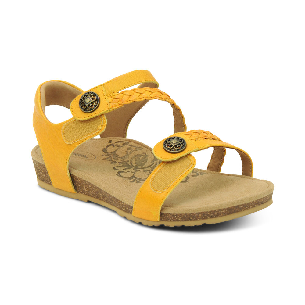 Aetrex Women's Jillian Braided Quarter Strap Sandals - Sunflower | USA KJRUC9M